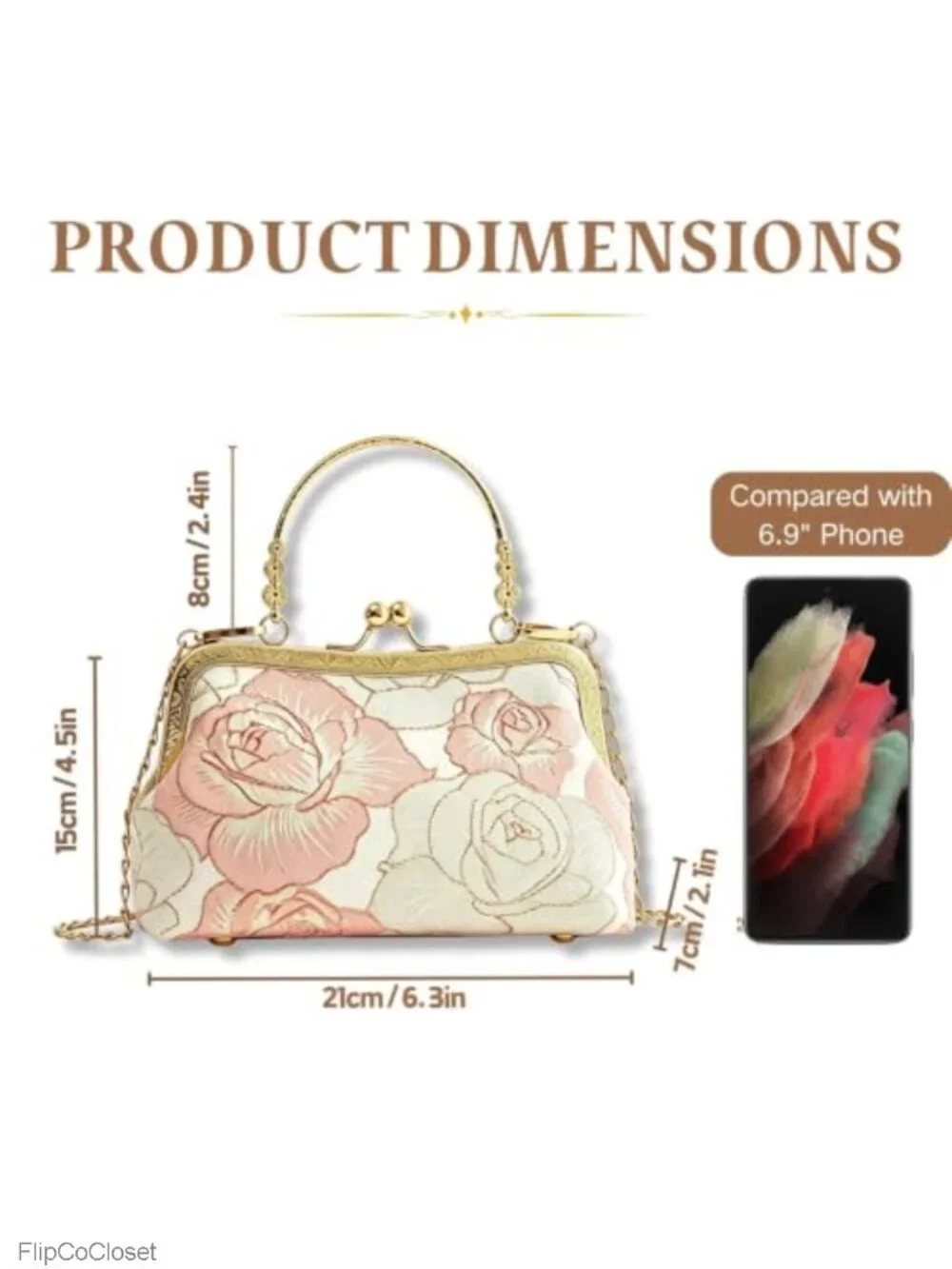 Wynndora Floral Rose Mini Clutch Kiss Lock Metal Handles Crossbody